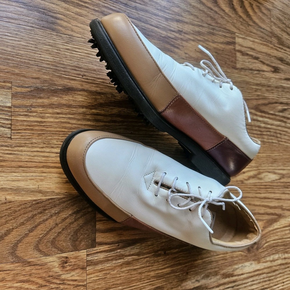 FOOTJOY FJ Europa Collection Women's 7.5 Ivory Brown Four Tone Golf Shoes 99224 - Picture 3 of 13
